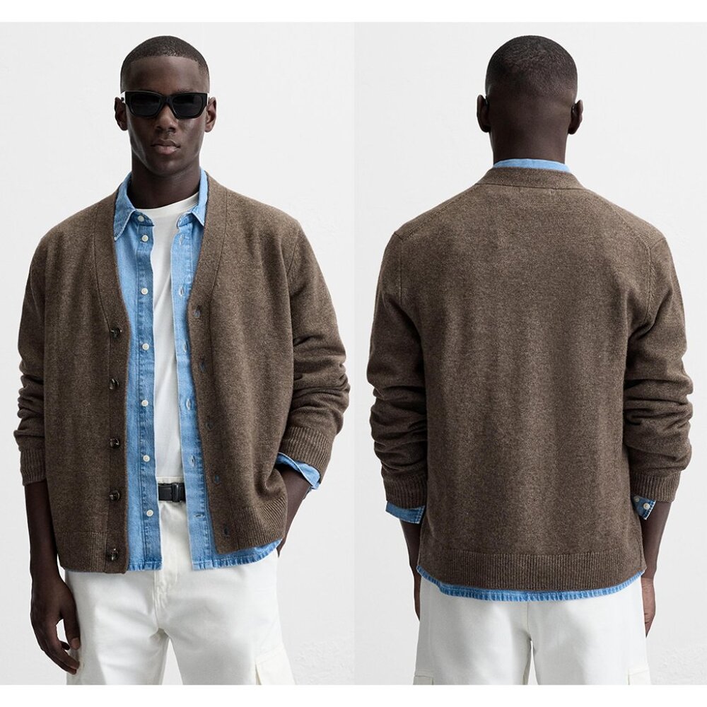 NEW ZARA wool-cashmere dark mink cardigan 2893 size L